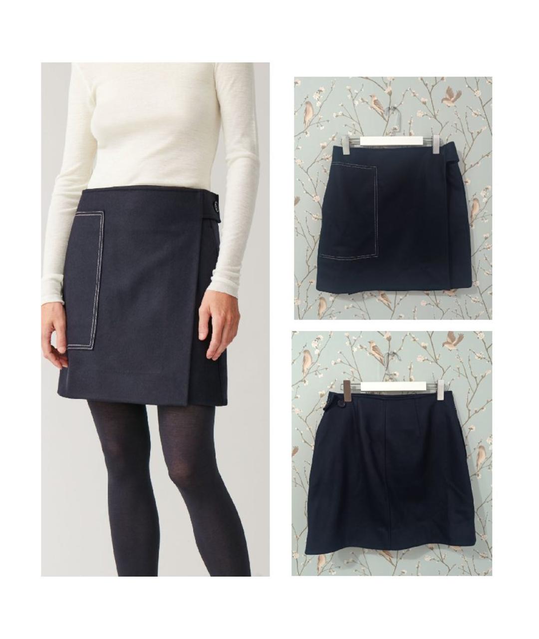 COS Темно-синяя шерстяная юбка мини, фото 9