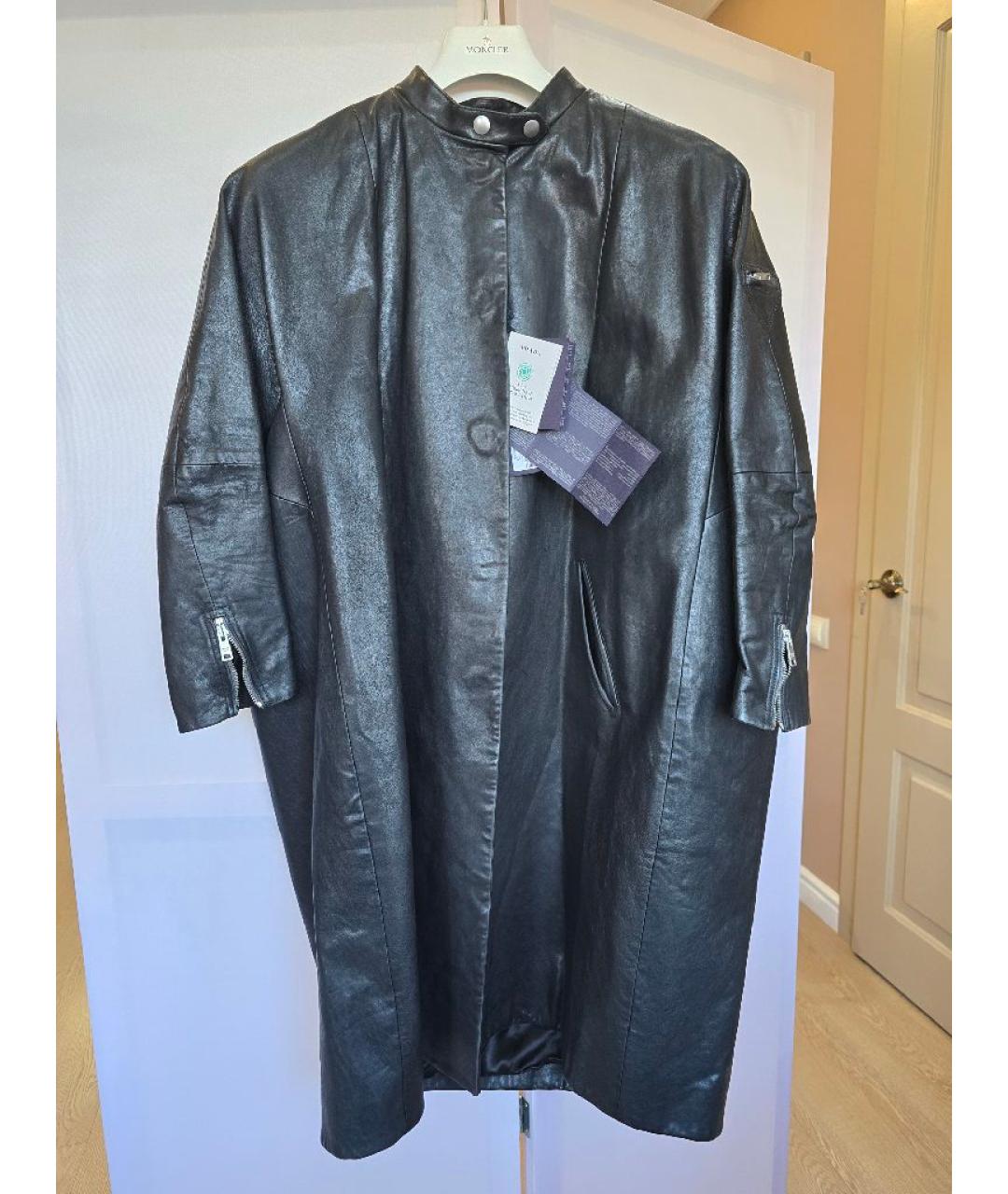 PRADA Черное кожаное пальто, фото 10