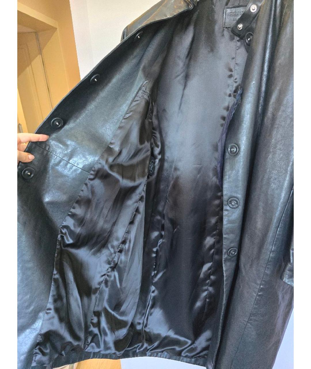 PRADA Черное кожаное пальто, фото 7
