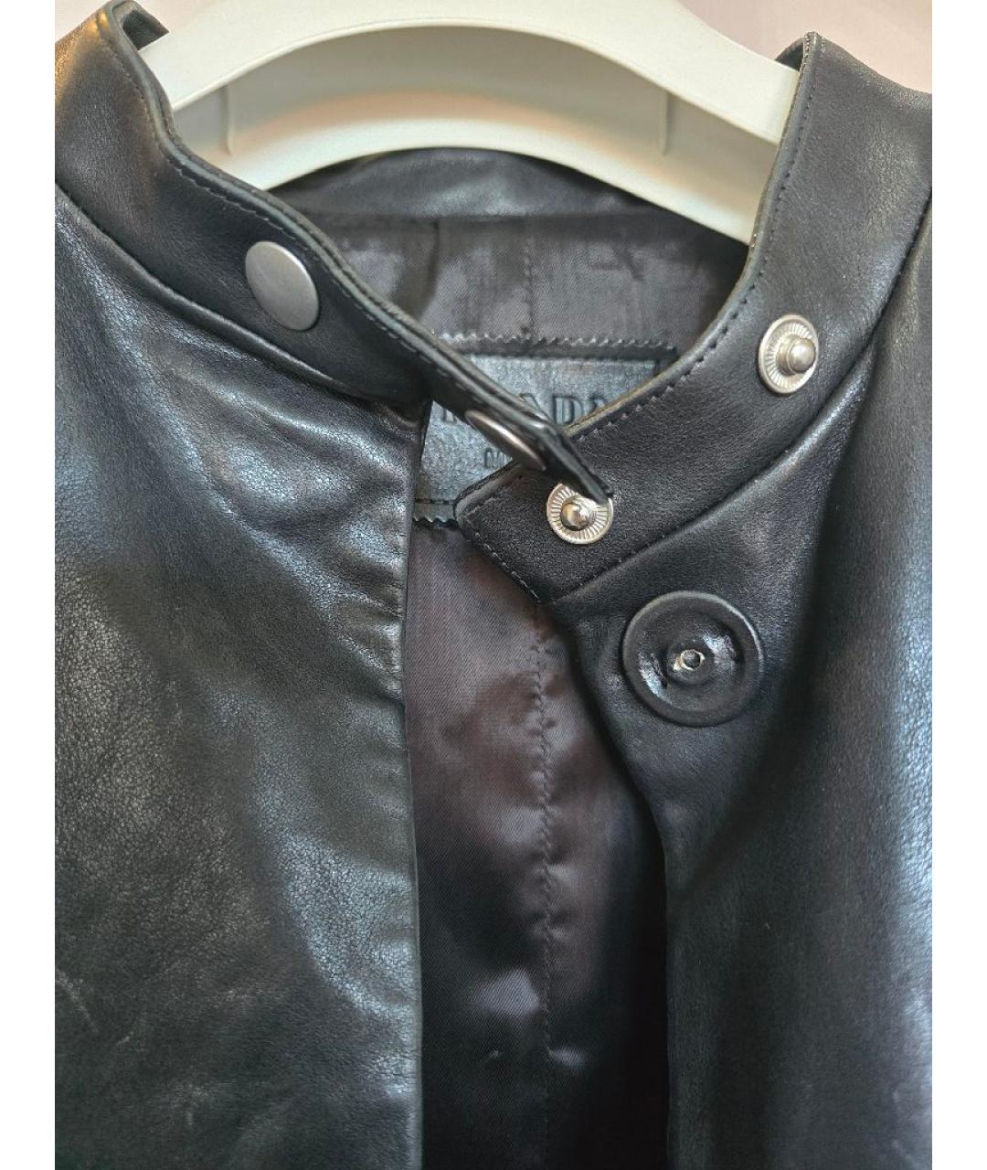 PRADA Черное кожаное пальто, фото 4