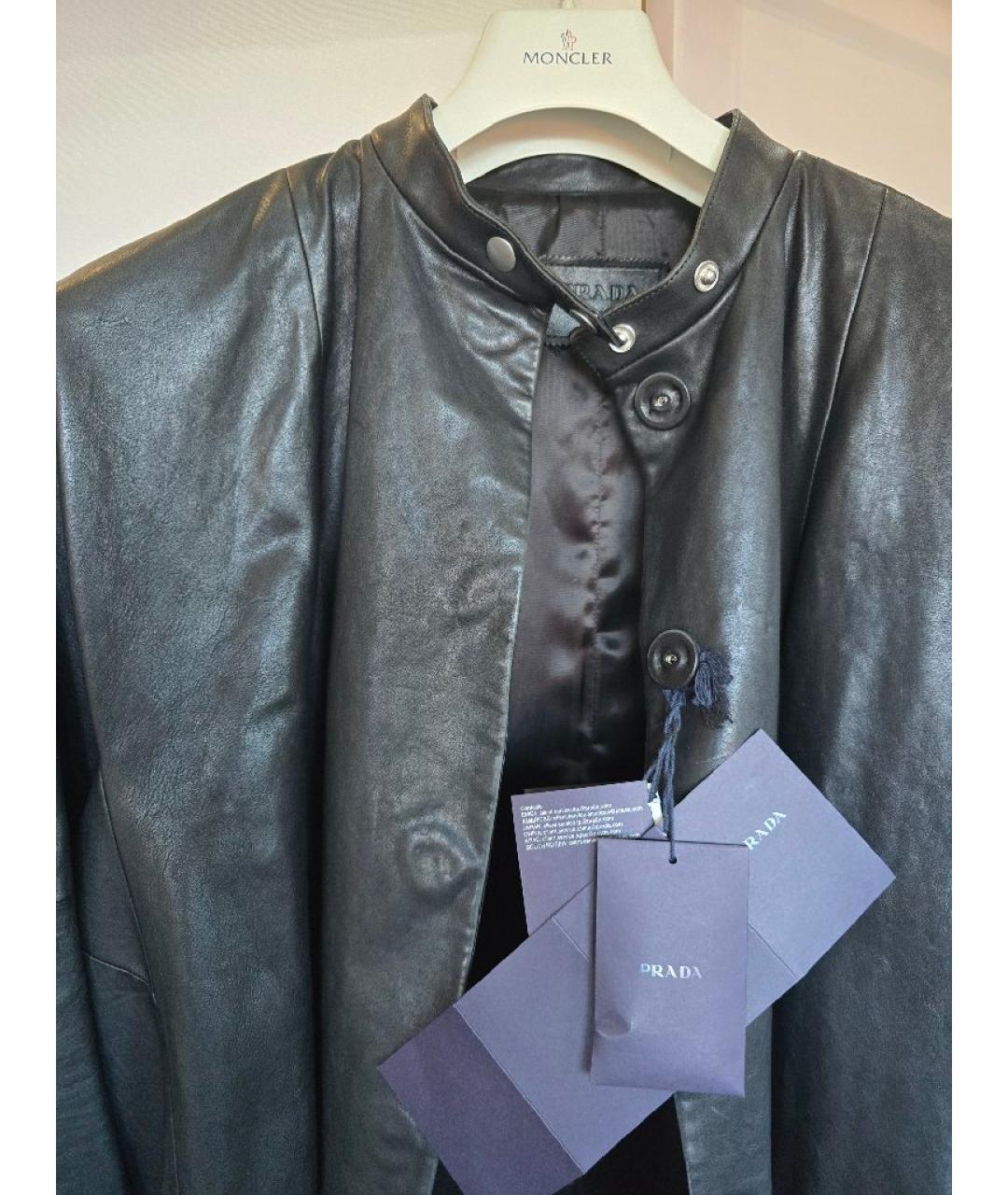 PRADA Черное кожаное пальто, фото 3