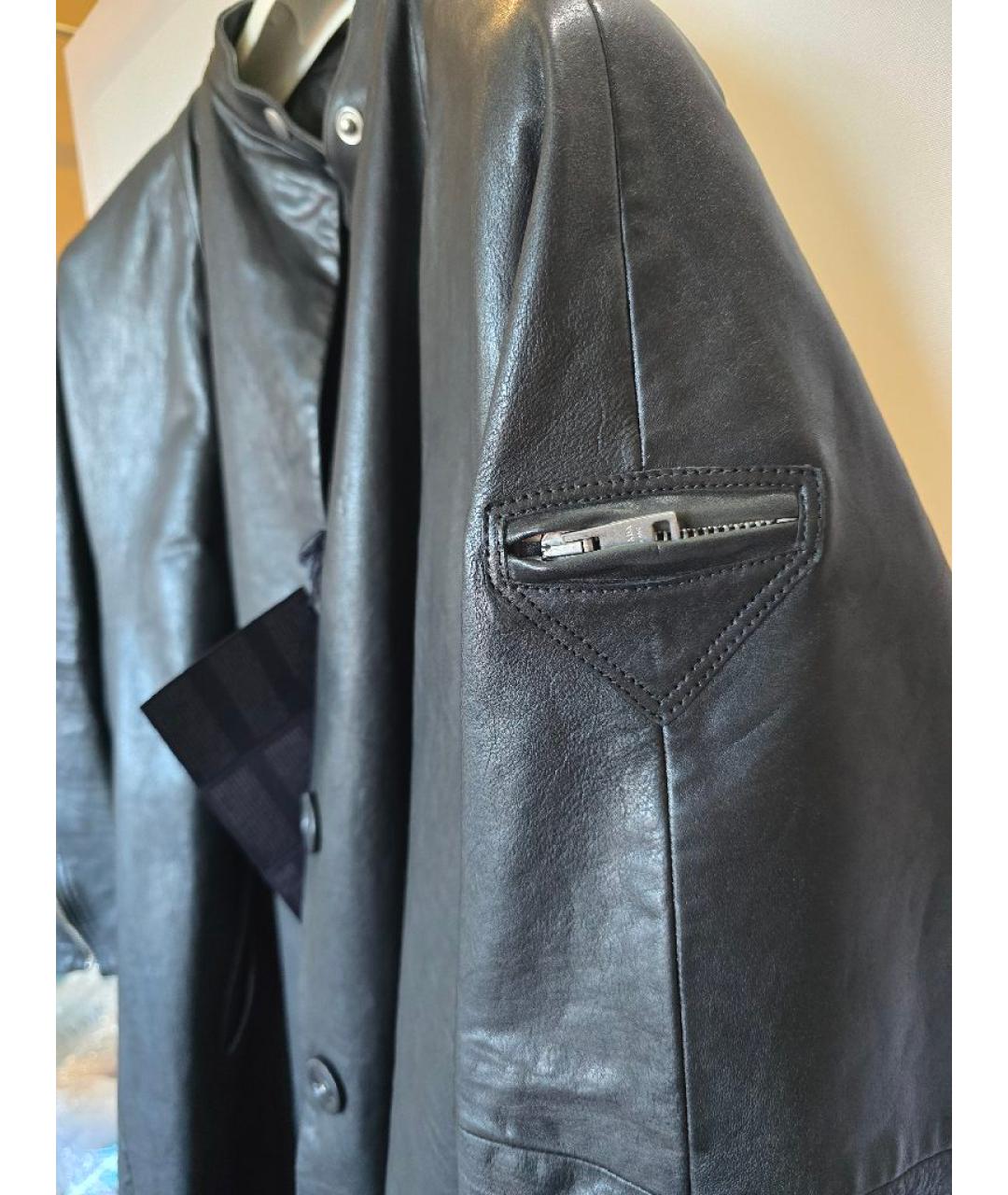 PRADA Черное кожаное пальто, фото 8