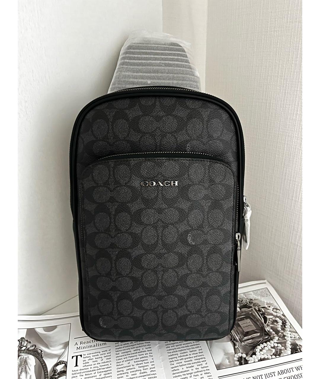 COACH Черная кожаная сумка на плечо, фото 2