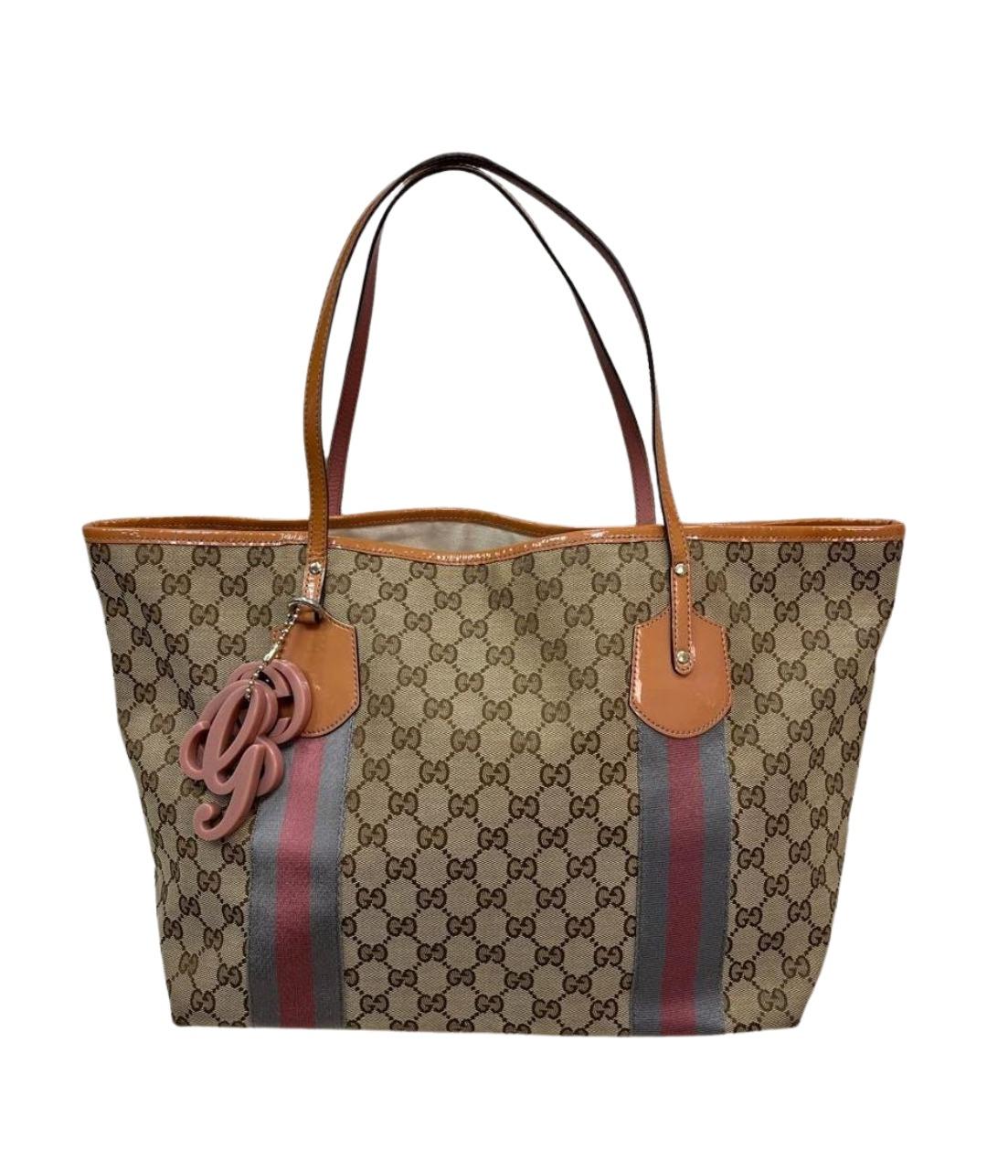 GUCCI Бежевая сумка тоут из лакированной кожи, фото 1