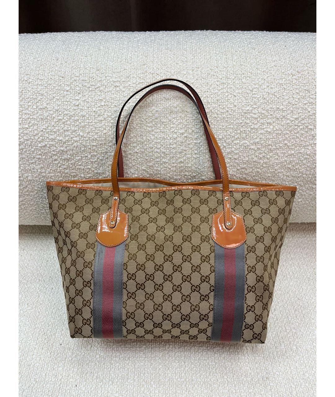 GUCCI Бежевая сумка тоут из лакированной кожи, фото 3