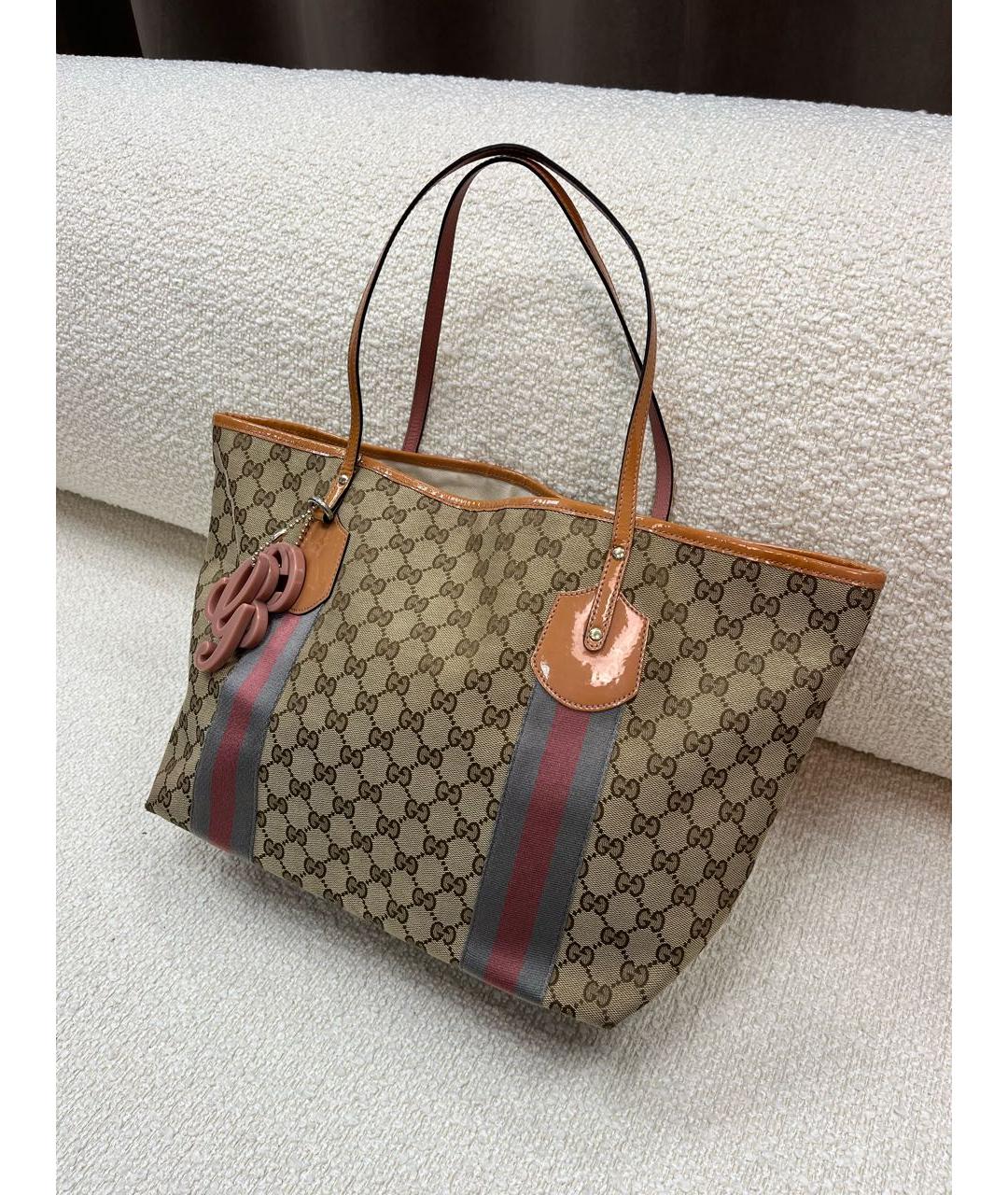 GUCCI Бежевая сумка тоут из лакированной кожи, фото 2