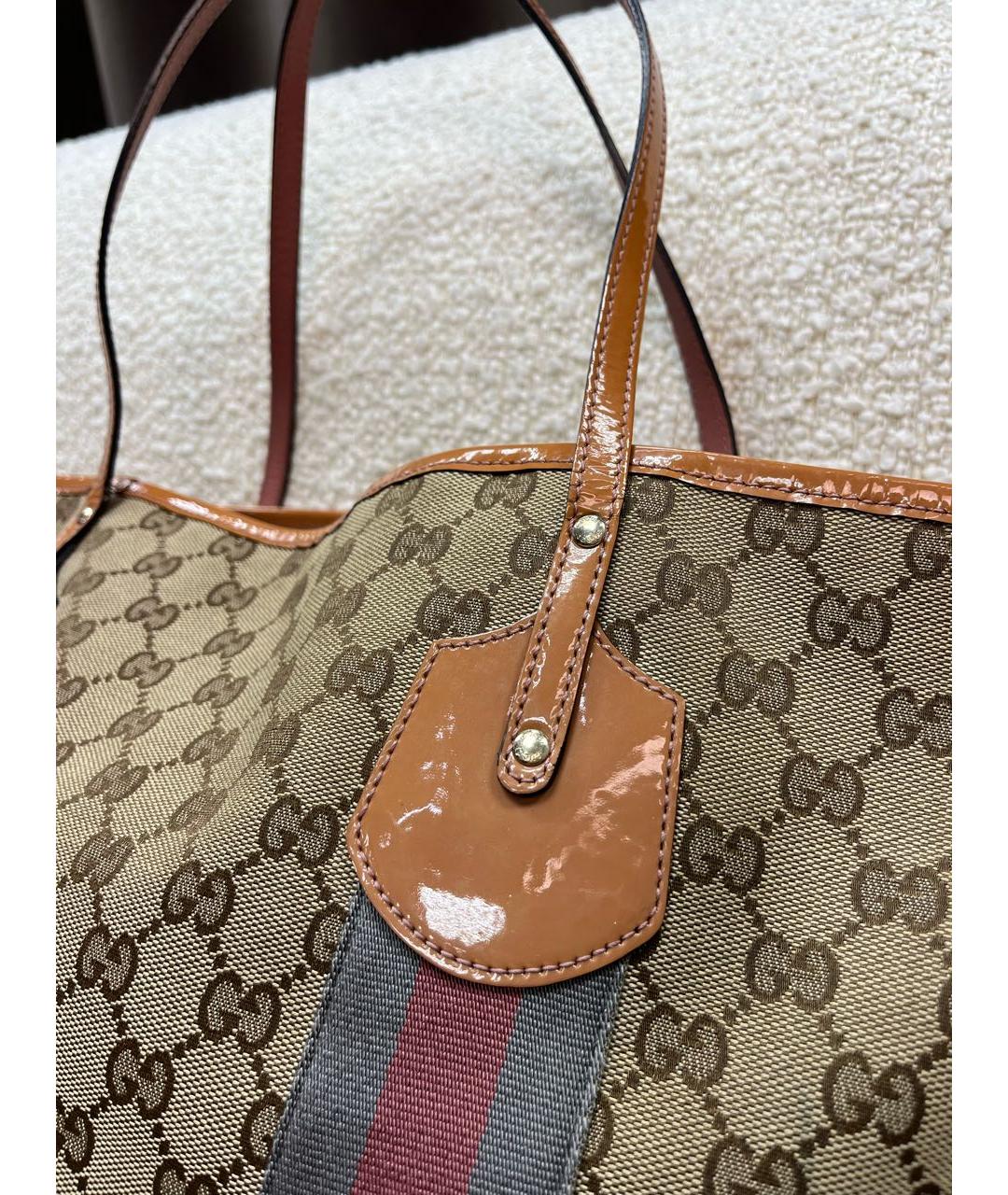 GUCCI Бежевая сумка тоут из лакированной кожи, фото 6
