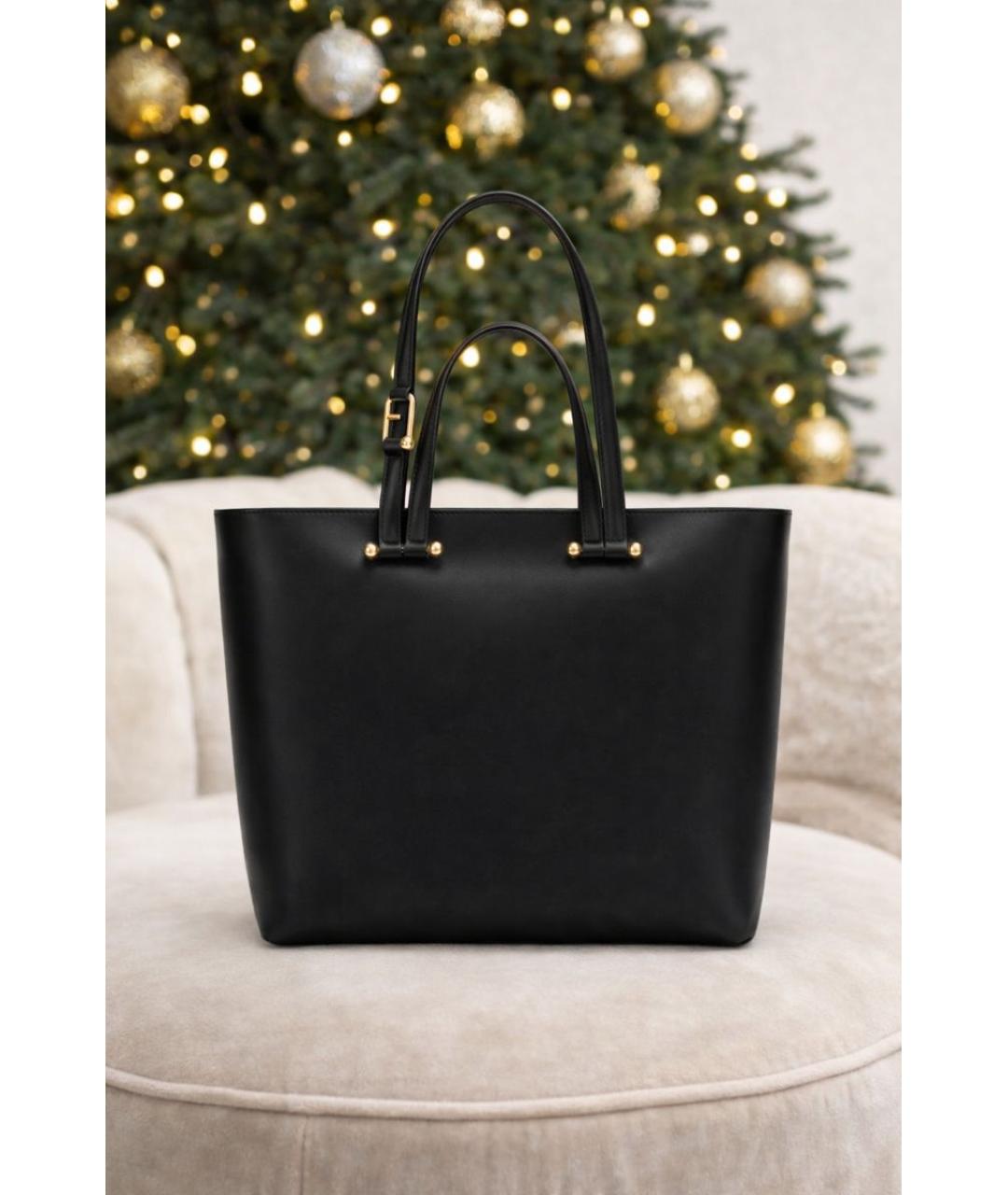 FURLA Черная кожаная сумка тоут, фото 6