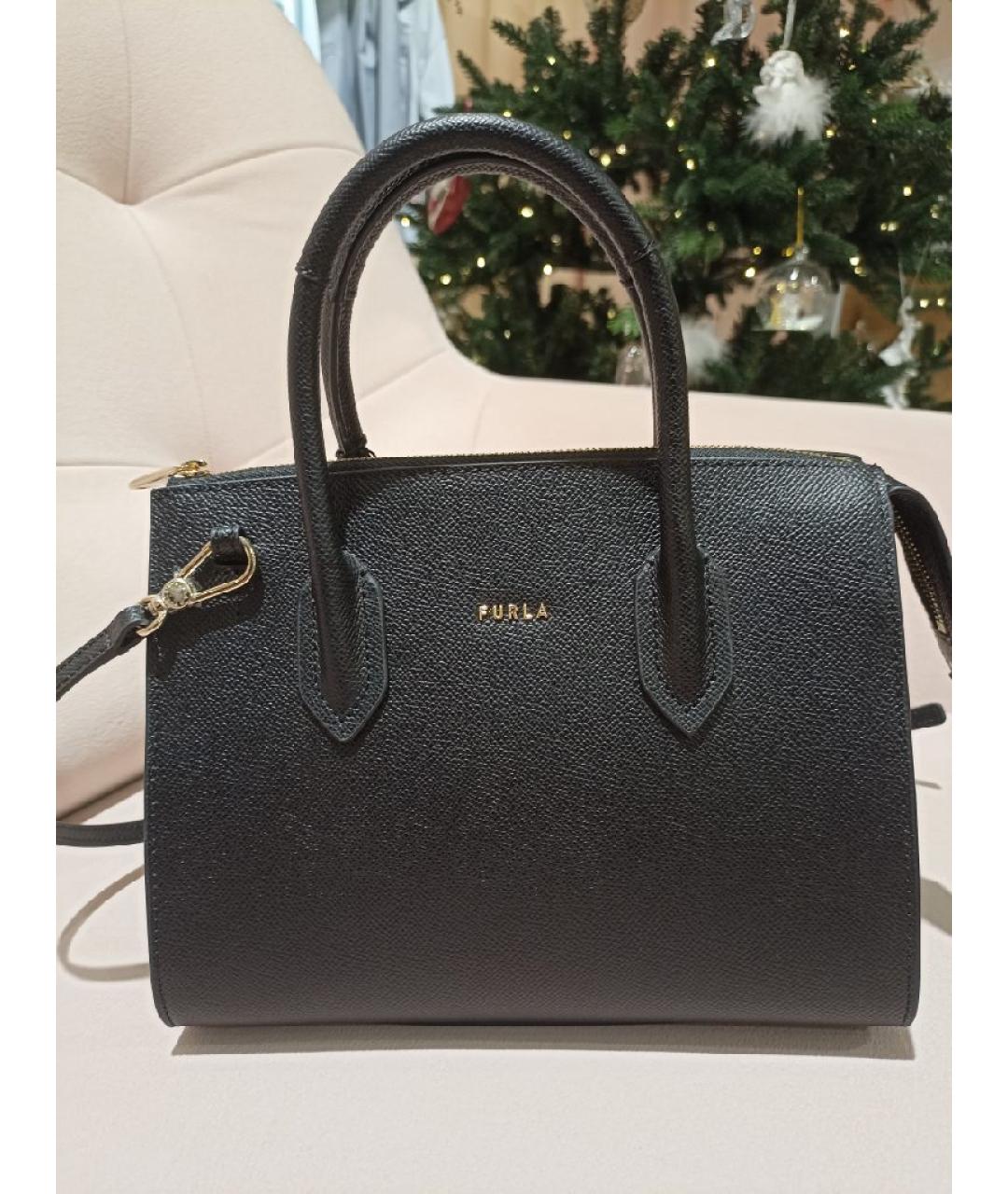 FURLA Черная кожаная сумка с короткими ручками, фото 4