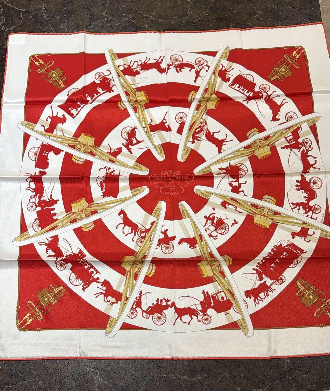 HERMES Красный шелковый платок, фото 4