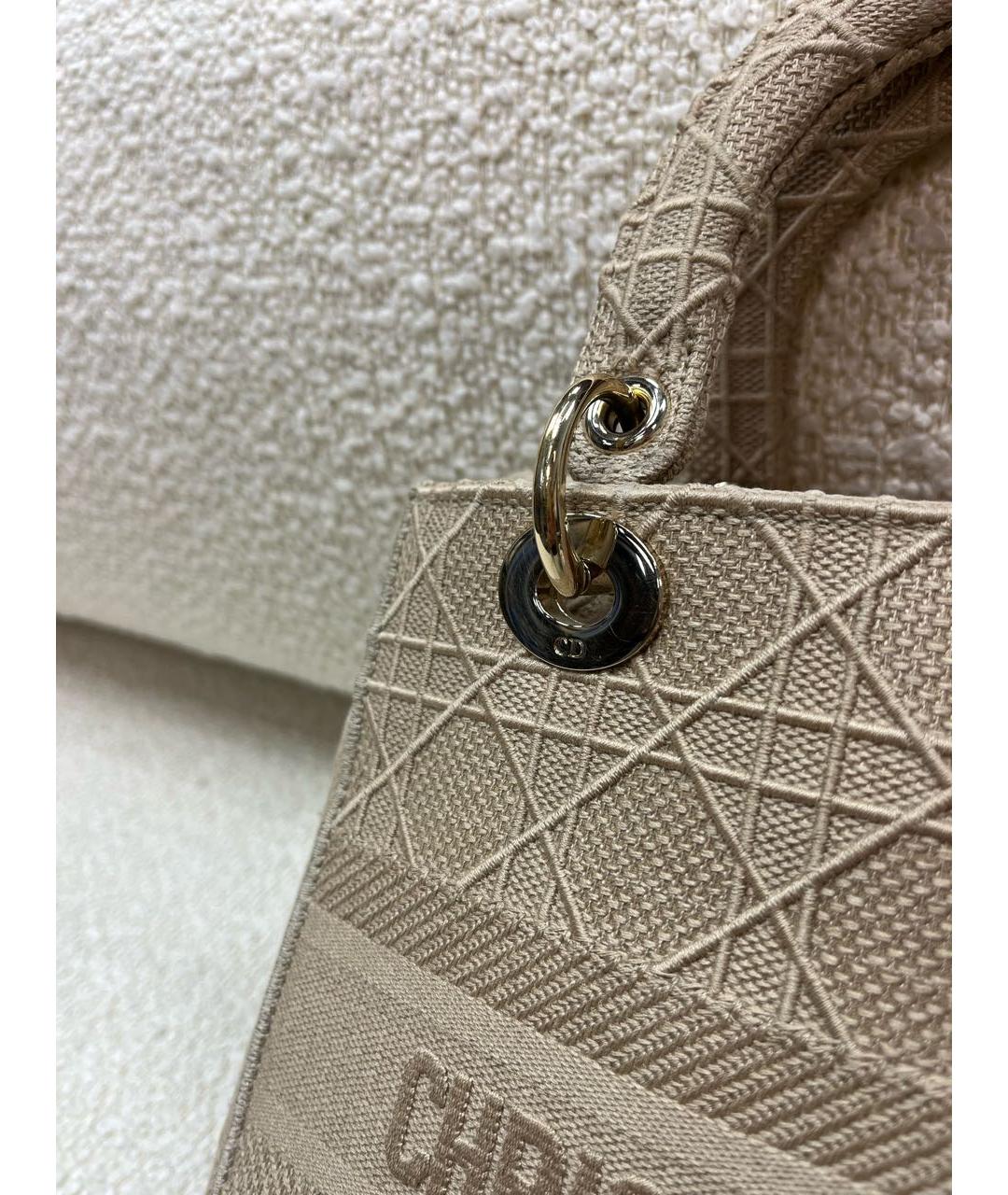 CHRISTIAN DIOR Бежевая тканевая сумка с короткими ручками, фото 6