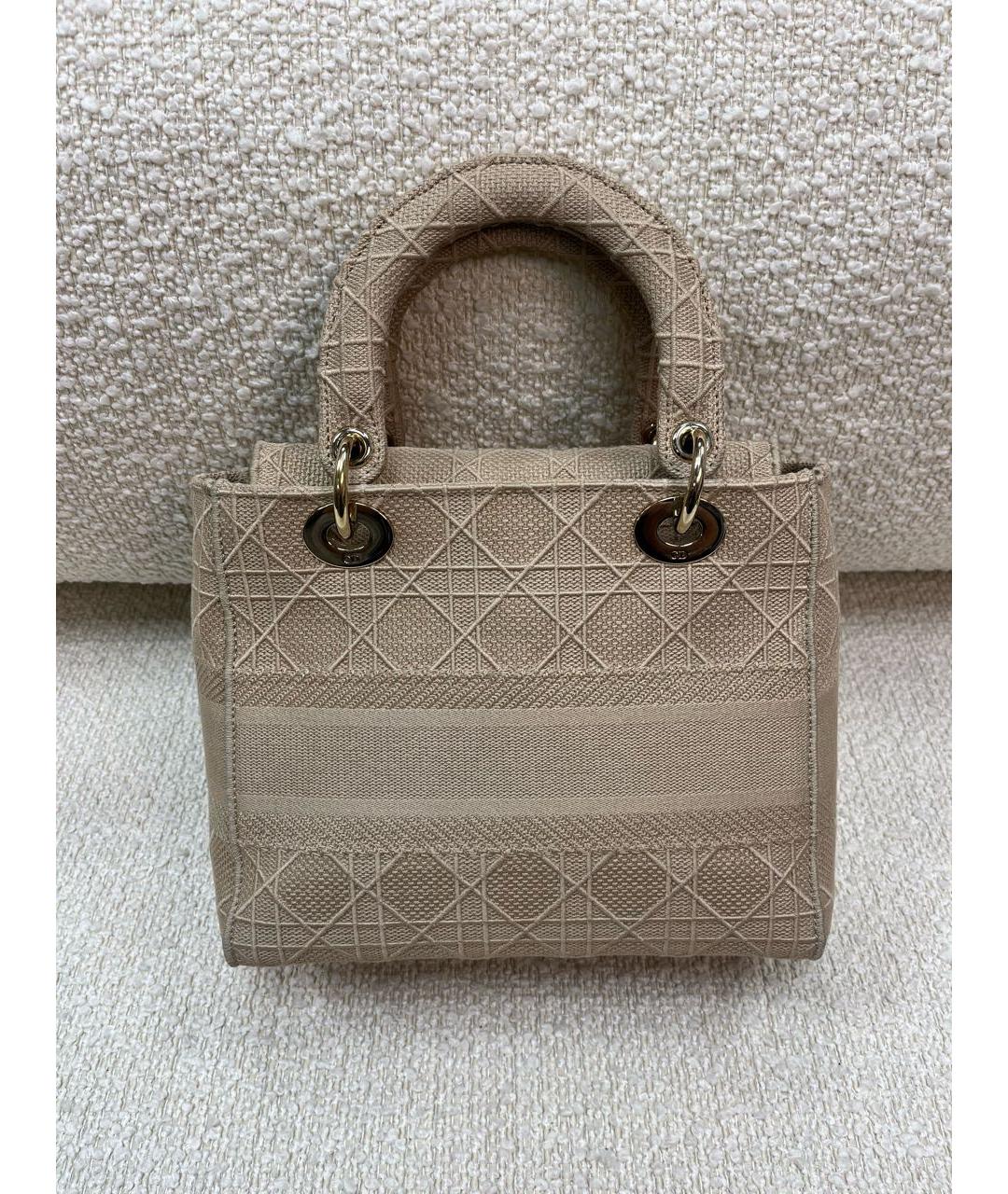 CHRISTIAN DIOR Бежевая тканевая сумка с короткими ручками, фото 3