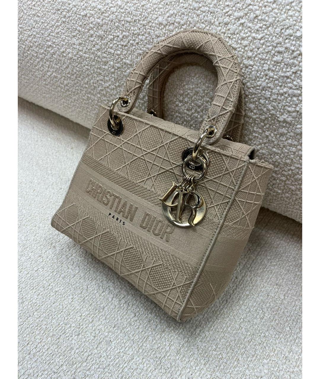 CHRISTIAN DIOR Бежевая тканевая сумка с короткими ручками, фото 2