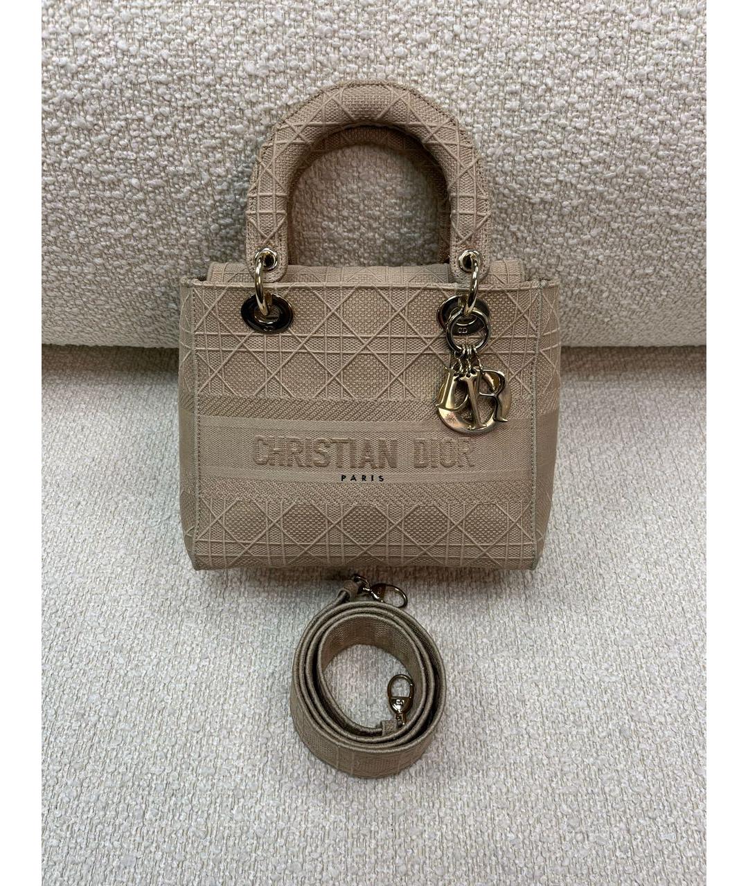CHRISTIAN DIOR Бежевая тканевая сумка с короткими ручками, фото 5