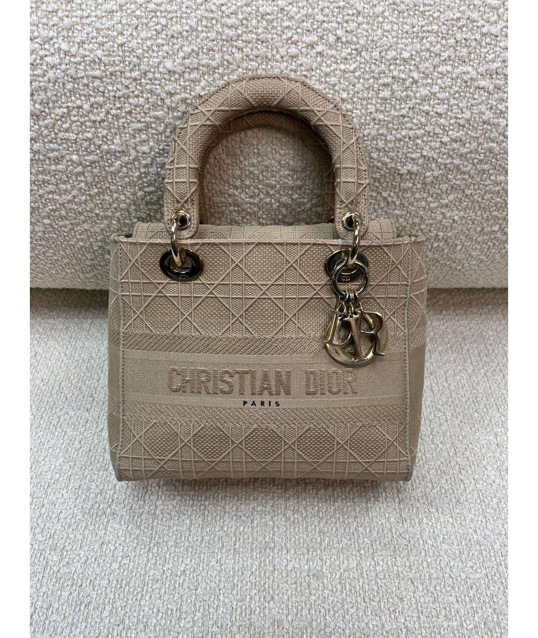 CHRISTIAN DIOR Бежевая тканевая сумка с короткими ручками, фото 10