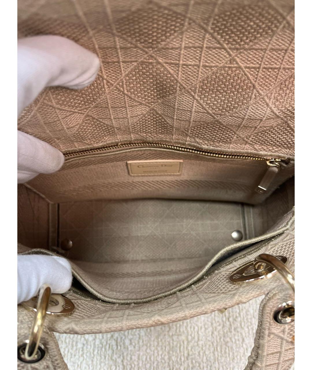 CHRISTIAN DIOR Бежевая тканевая сумка с короткими ручками, фото 4