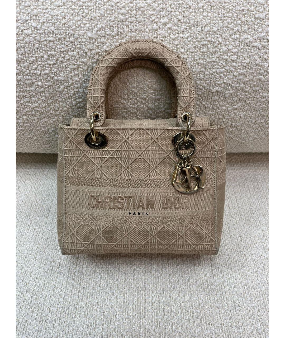 CHRISTIAN DIOR Бежевая тканевая сумка с короткими ручками, фото 9