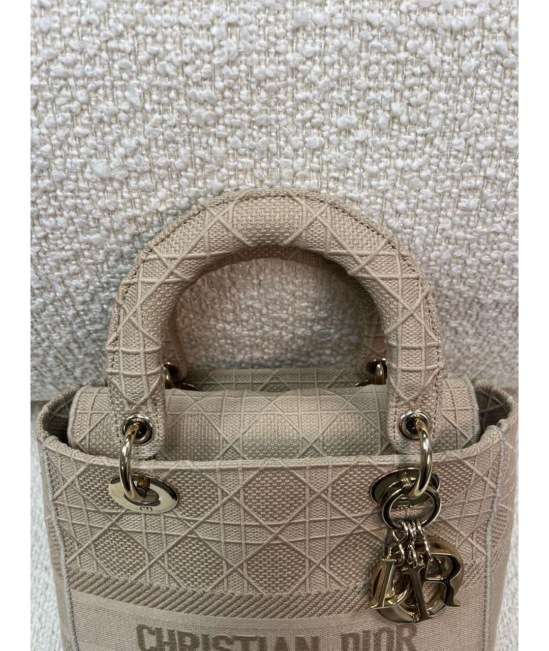 CHRISTIAN DIOR Бежевая тканевая сумка с короткими ручками, фото 8