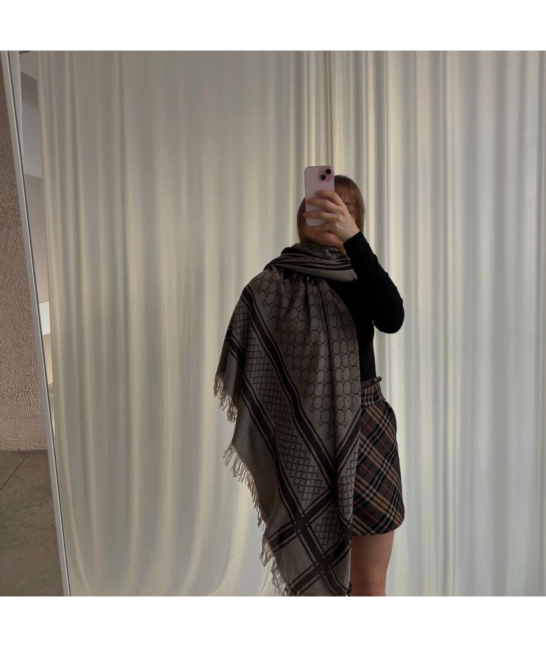 GUCCI Коричневый шерстяной платок, фото 8