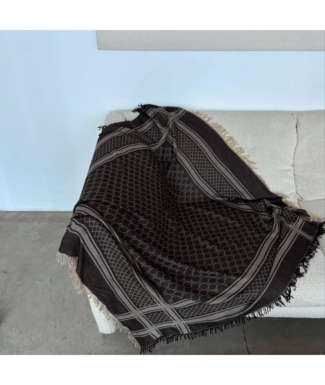 GUCCI Коричневый шерстяной платок, фото 2