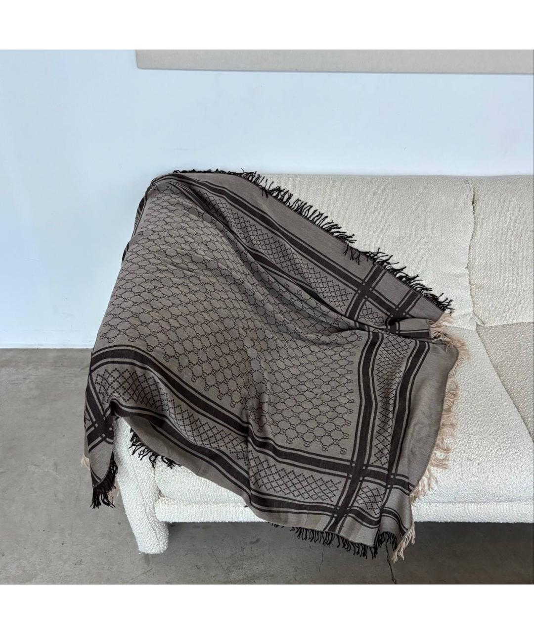 GUCCI Коричневый шерстяной платок, фото 5