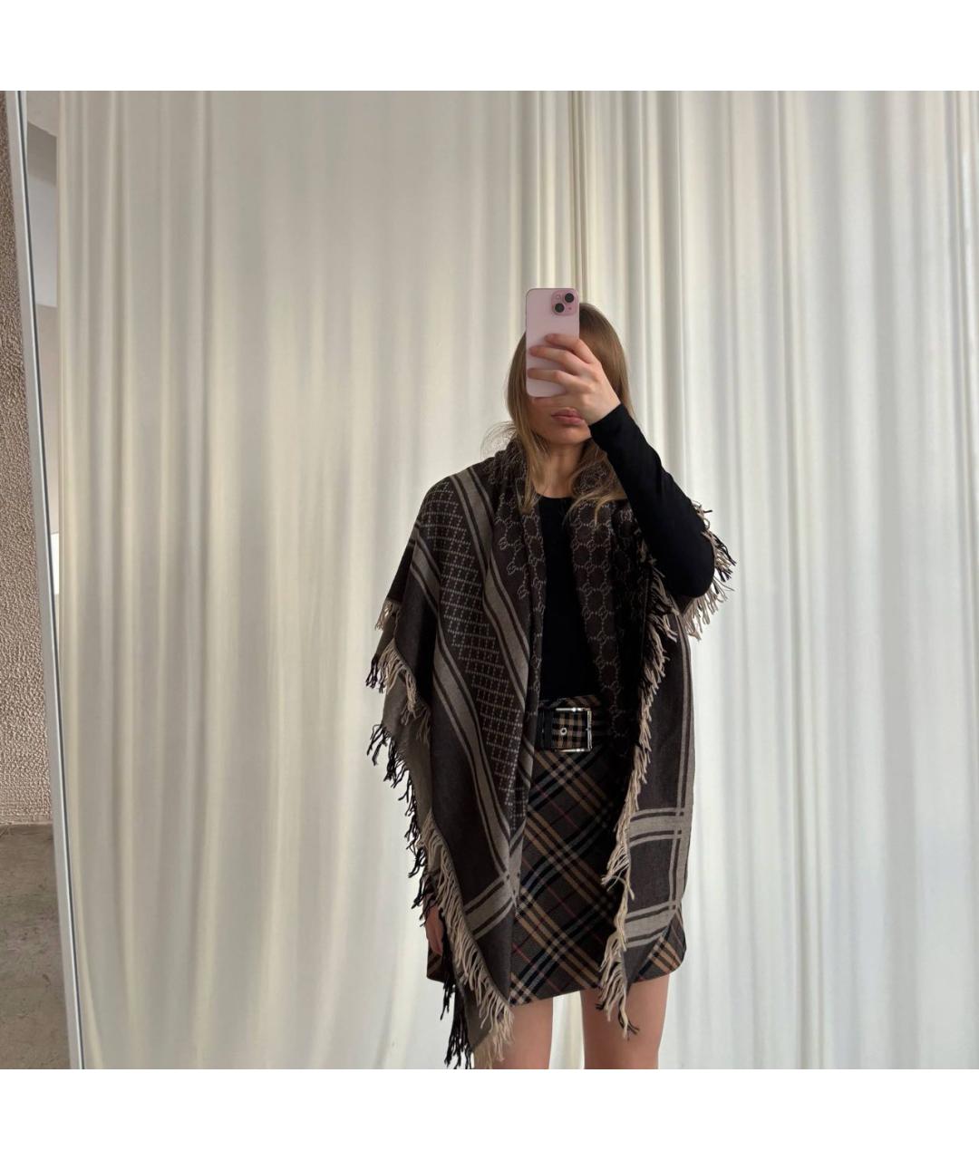 GUCCI Коричневый шерстяной платок, фото 7