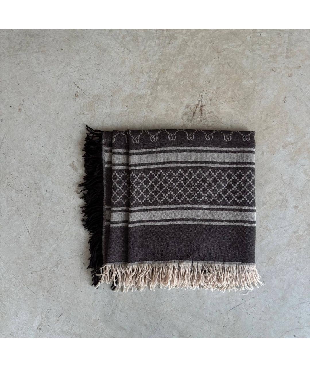 GUCCI Коричневый шерстяной платок, фото 9