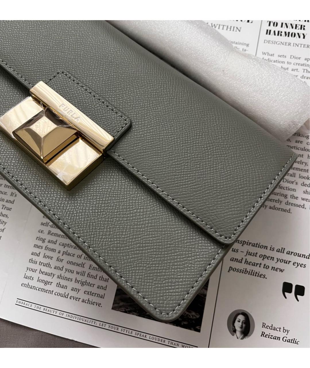 FURLA Серая кожаная сумка через плечо, фото 7