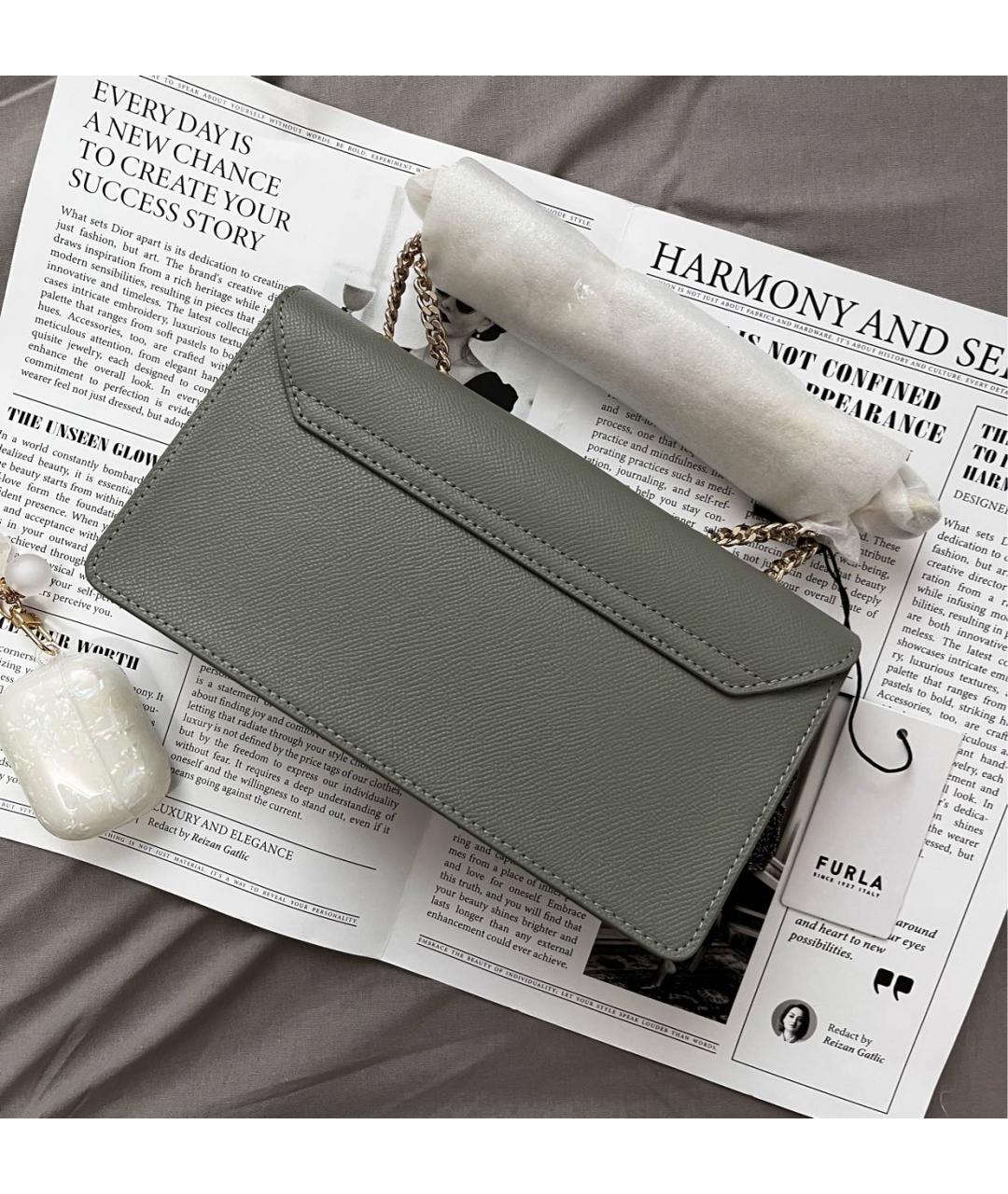 FURLA Серая кожаная сумка через плечо, фото 3