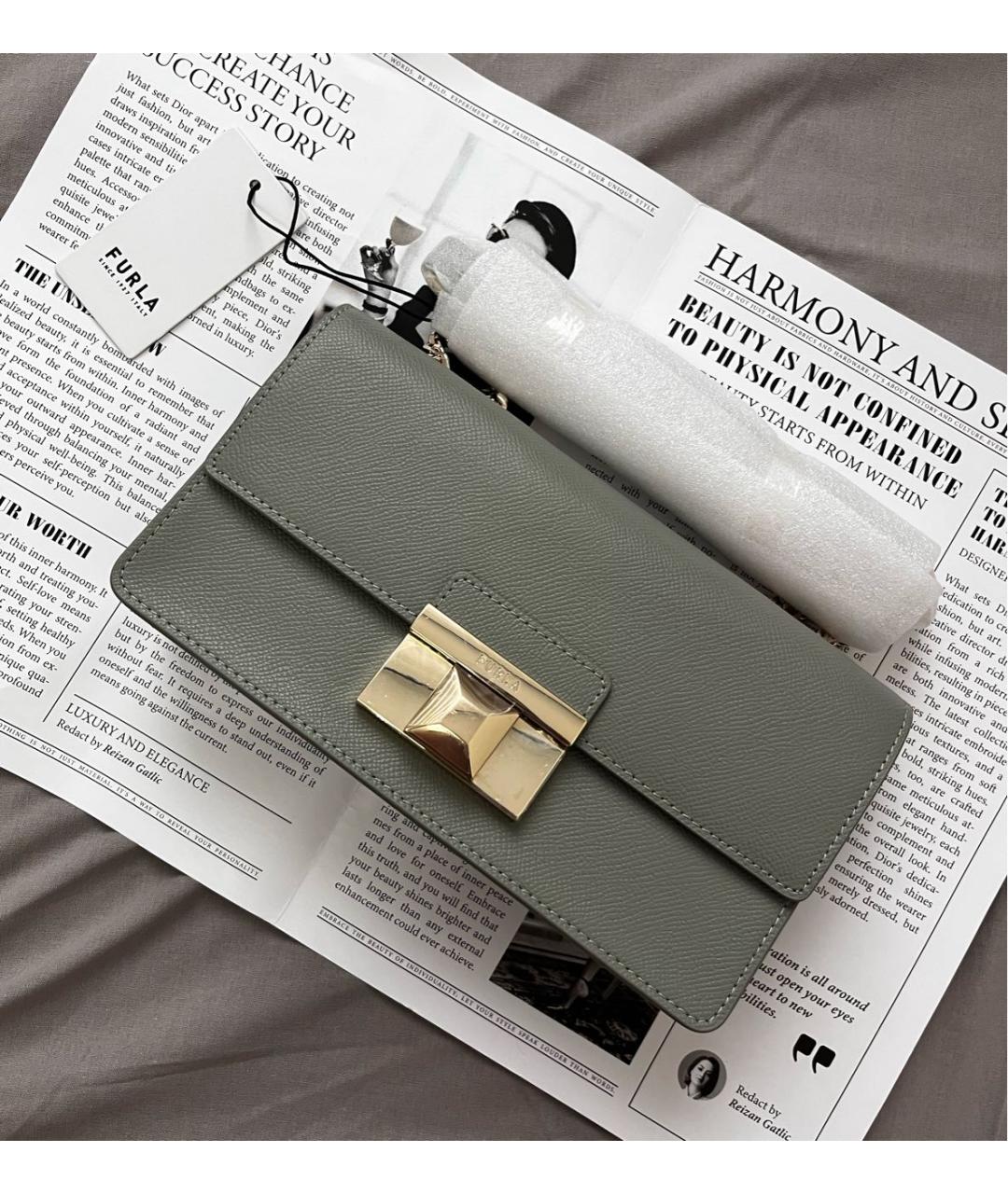 FURLA Серая кожаная сумка через плечо, фото 2
