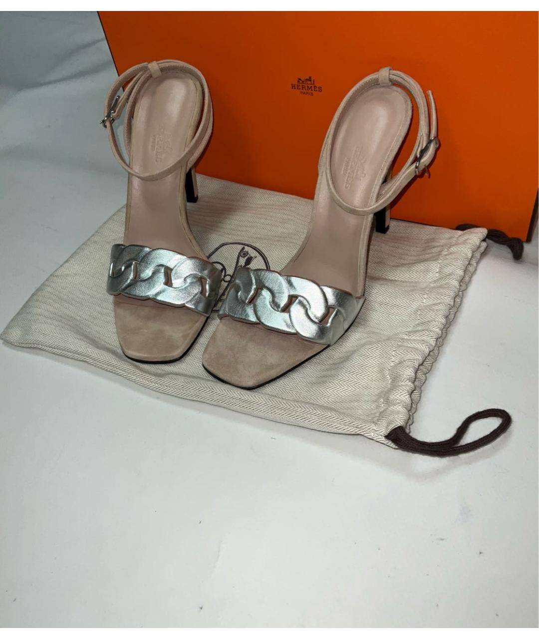 HERMES Бежевые кожаные босоножки, фото 2