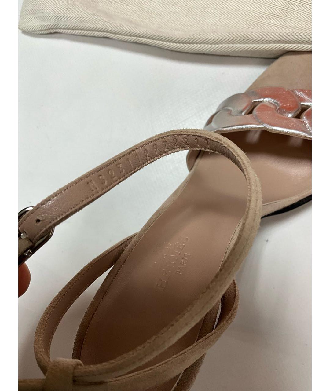 HERMES Бежевые кожаные босоножки, фото 5
