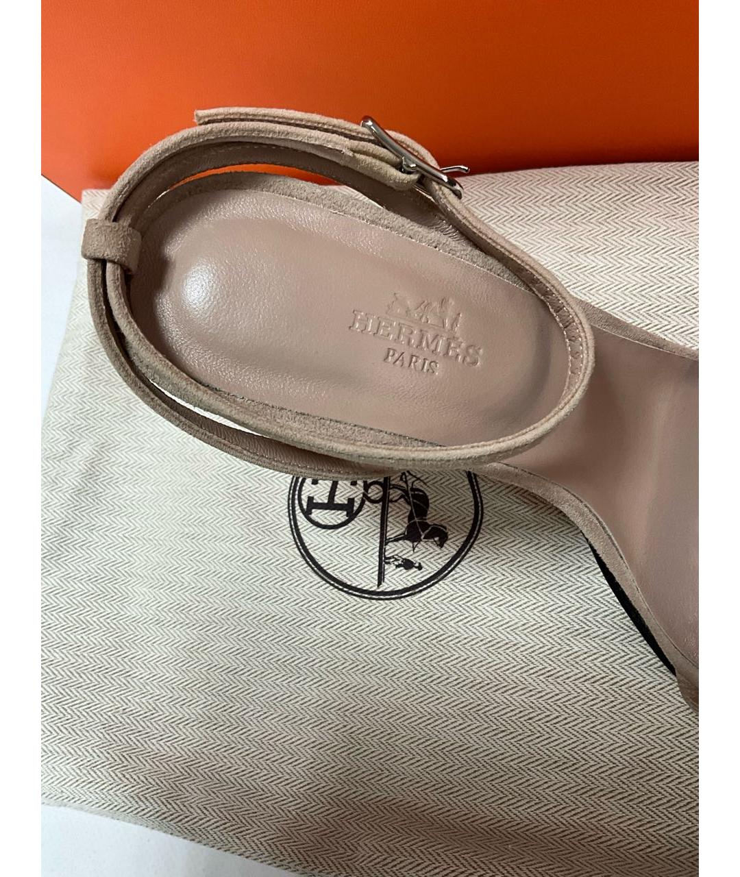 HERMES Бежевые кожаные босоножки, фото 3