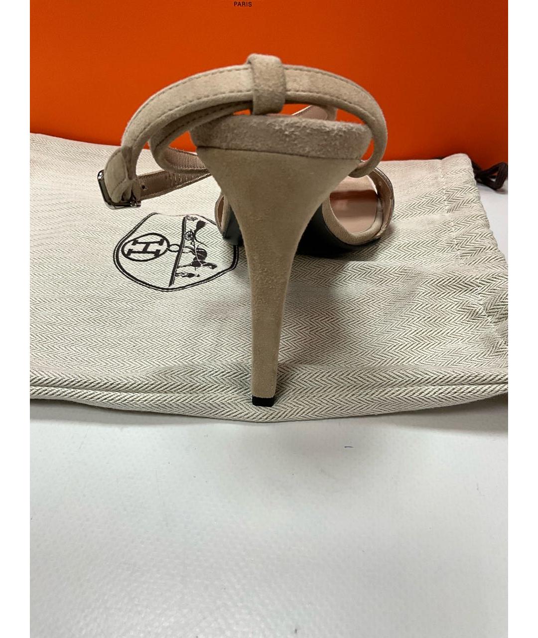 HERMES Бежевые кожаные босоножки, фото 6