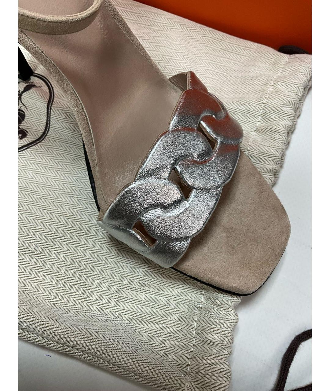 HERMES Бежевые кожаные босоножки, фото 4