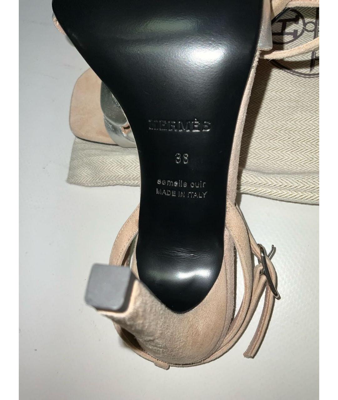 HERMES Бежевые кожаные босоножки, фото 7