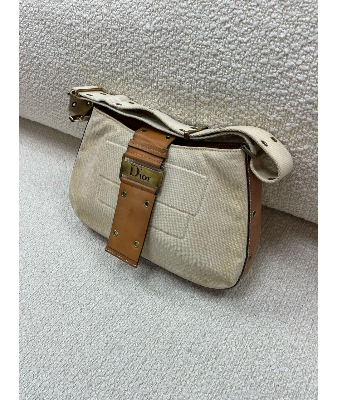 CHRISTIAN DIOR Бежевая тканевая сумка через плечо, фото 2