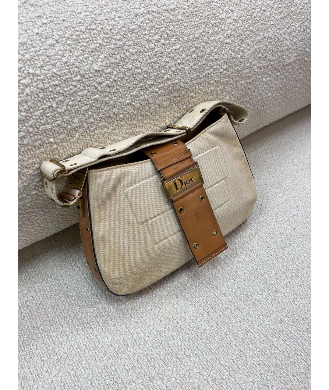 CHRISTIAN DIOR Бежевая тканевая сумка через плечо, фото 5