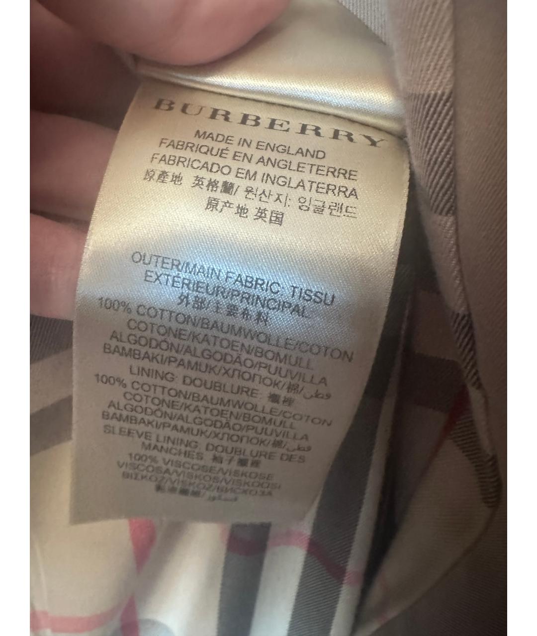 BURBERRY Бежевый хлопковый тренч/плащ, фото 5