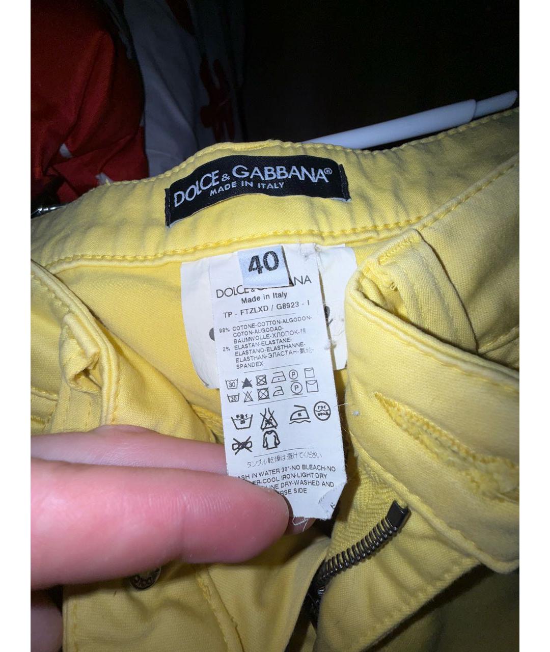 DOLCE&GABBANA Желтые хлопковые джинсы слим, фото 3