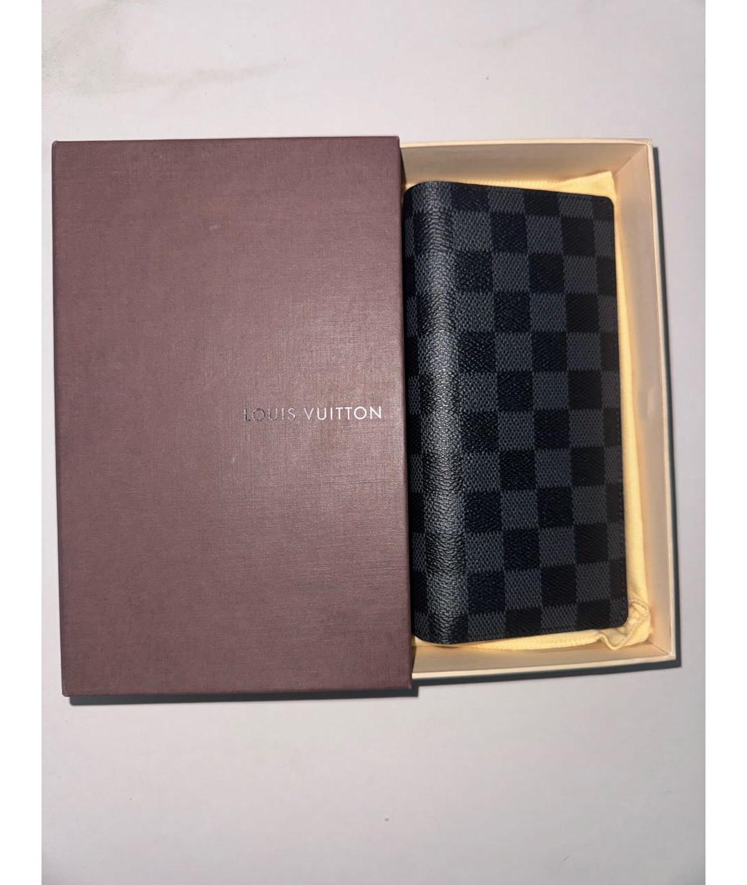 LOUIS VUITTON Антрацитовый кожаный кошелек, фото 3