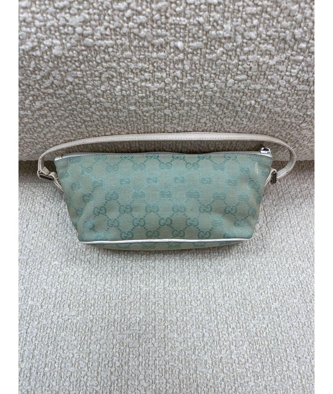 GUCCI Бирюзовая тканевая сумка с короткими ручками, фото 4