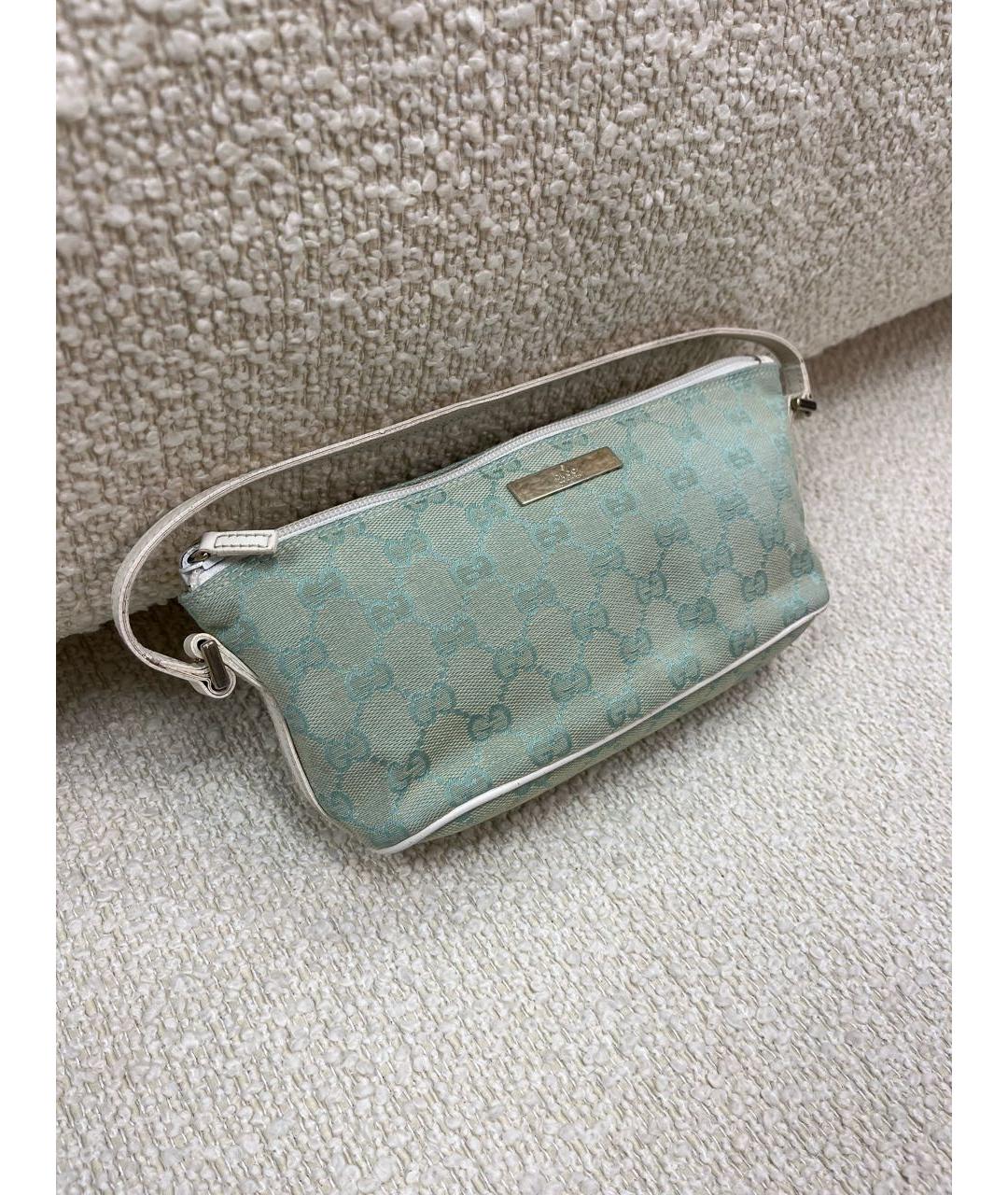 GUCCI Бирюзовая тканевая сумка с короткими ручками, фото 2