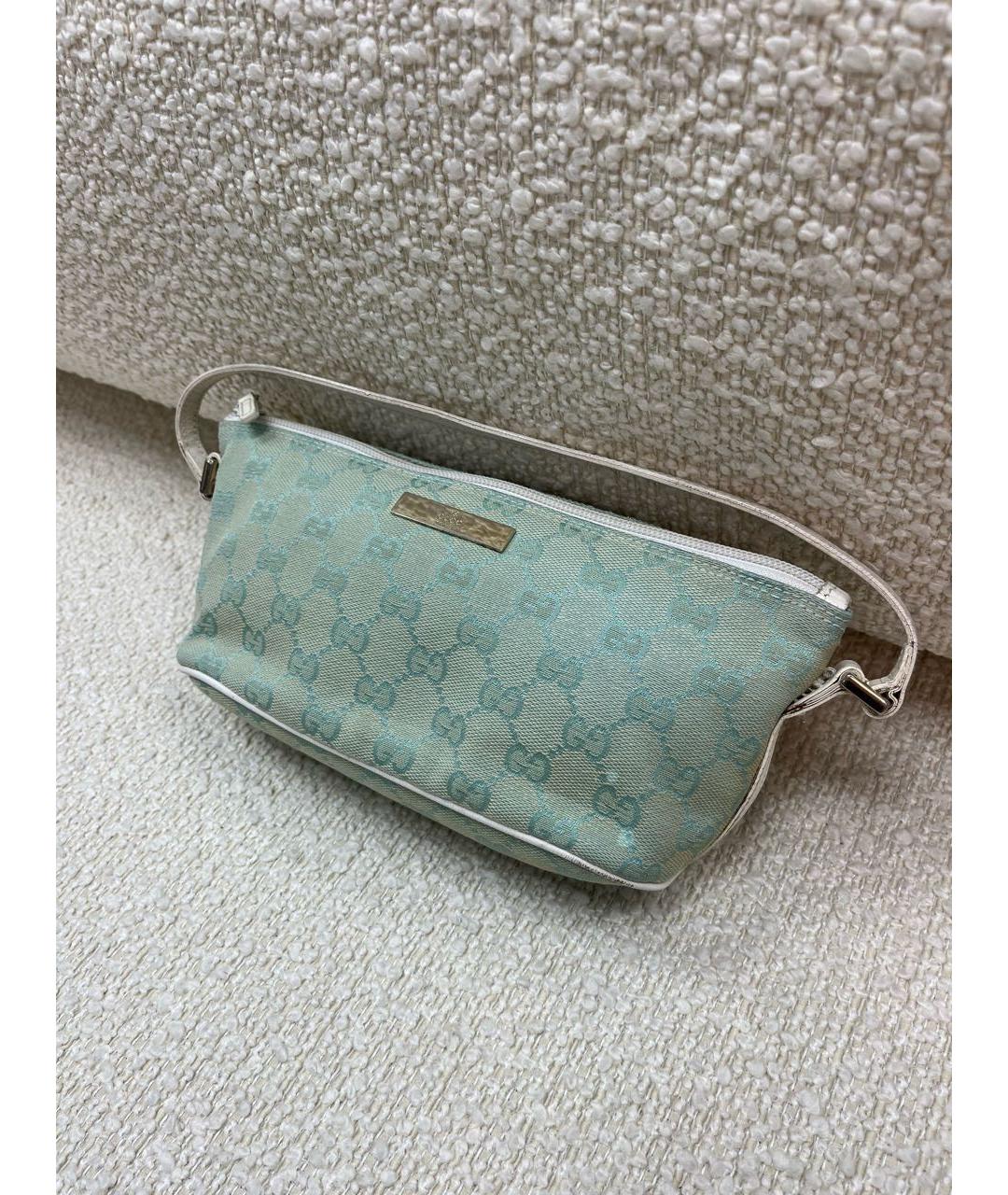 GUCCI Бирюзовая тканевая сумка с короткими ручками, фото 7