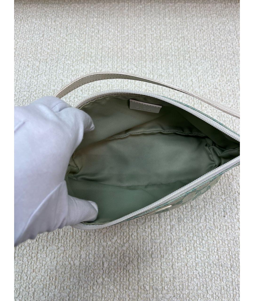 GUCCI Бирюзовая тканевая сумка с короткими ручками, фото 3