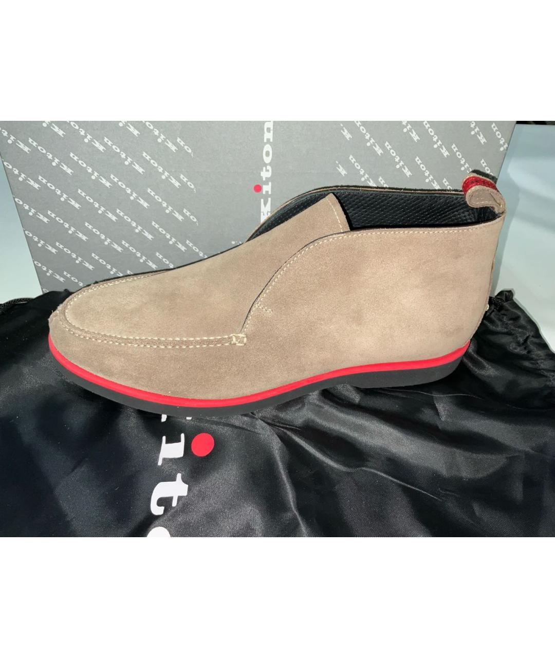 KITON Бежевые замшевые низкие ботинки, фото 3