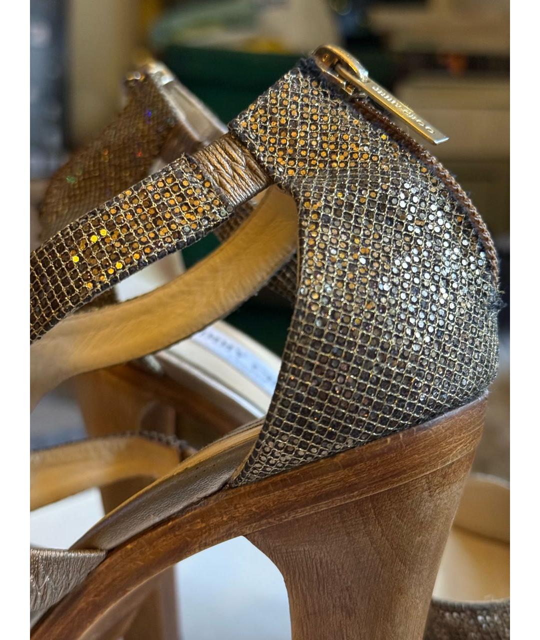 JIMMY CHOO Золотые кожаные босоножки, фото 7