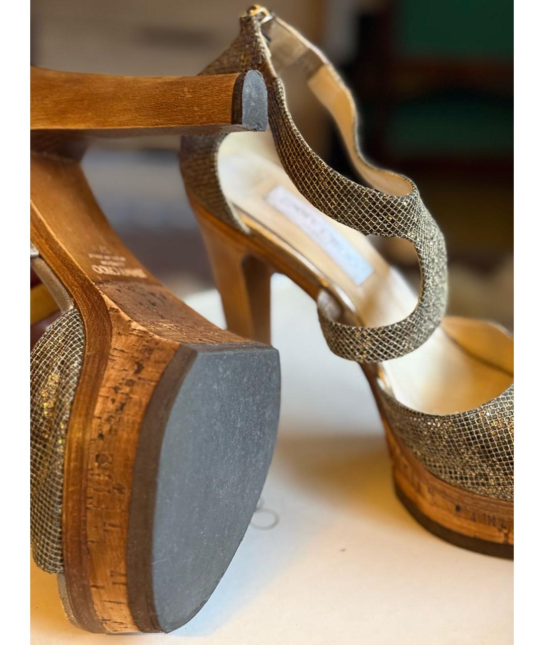 JIMMY CHOO Золотые кожаные босоножки, фото 8