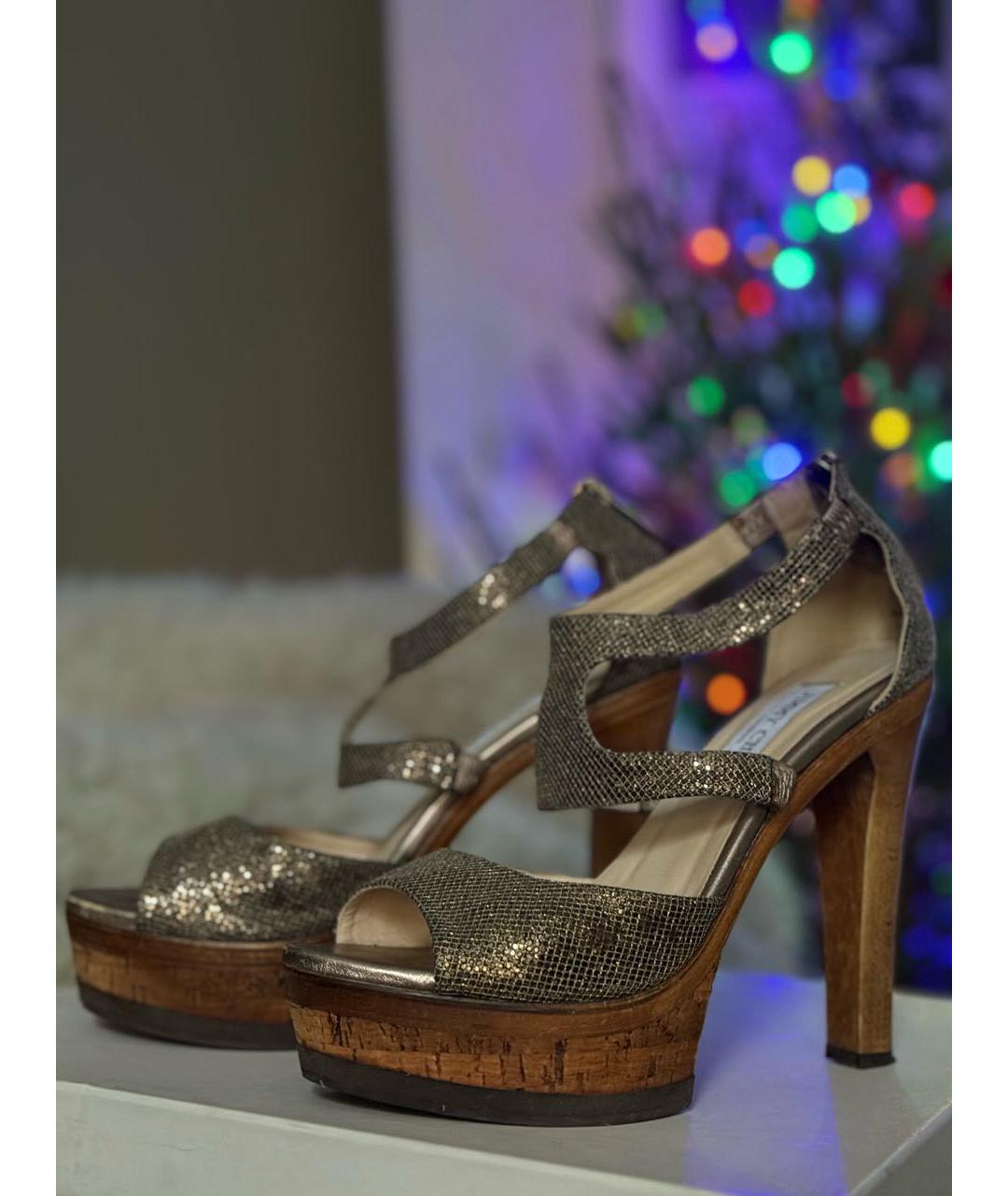 JIMMY CHOO Золотые кожаные босоножки, фото 2