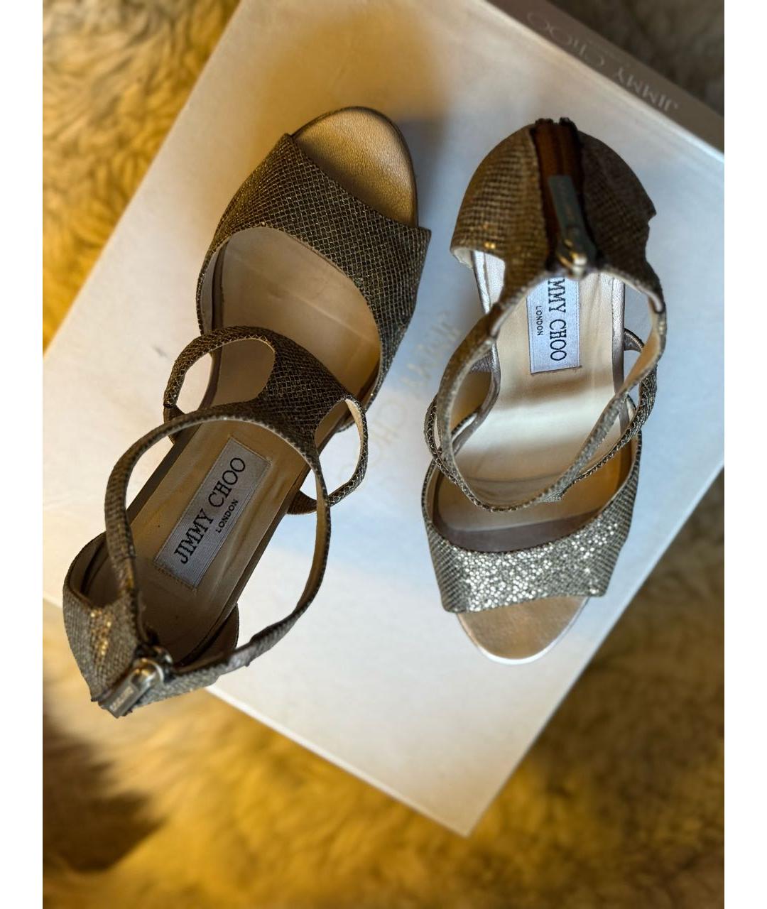 JIMMY CHOO Золотые кожаные босоножки, фото 4